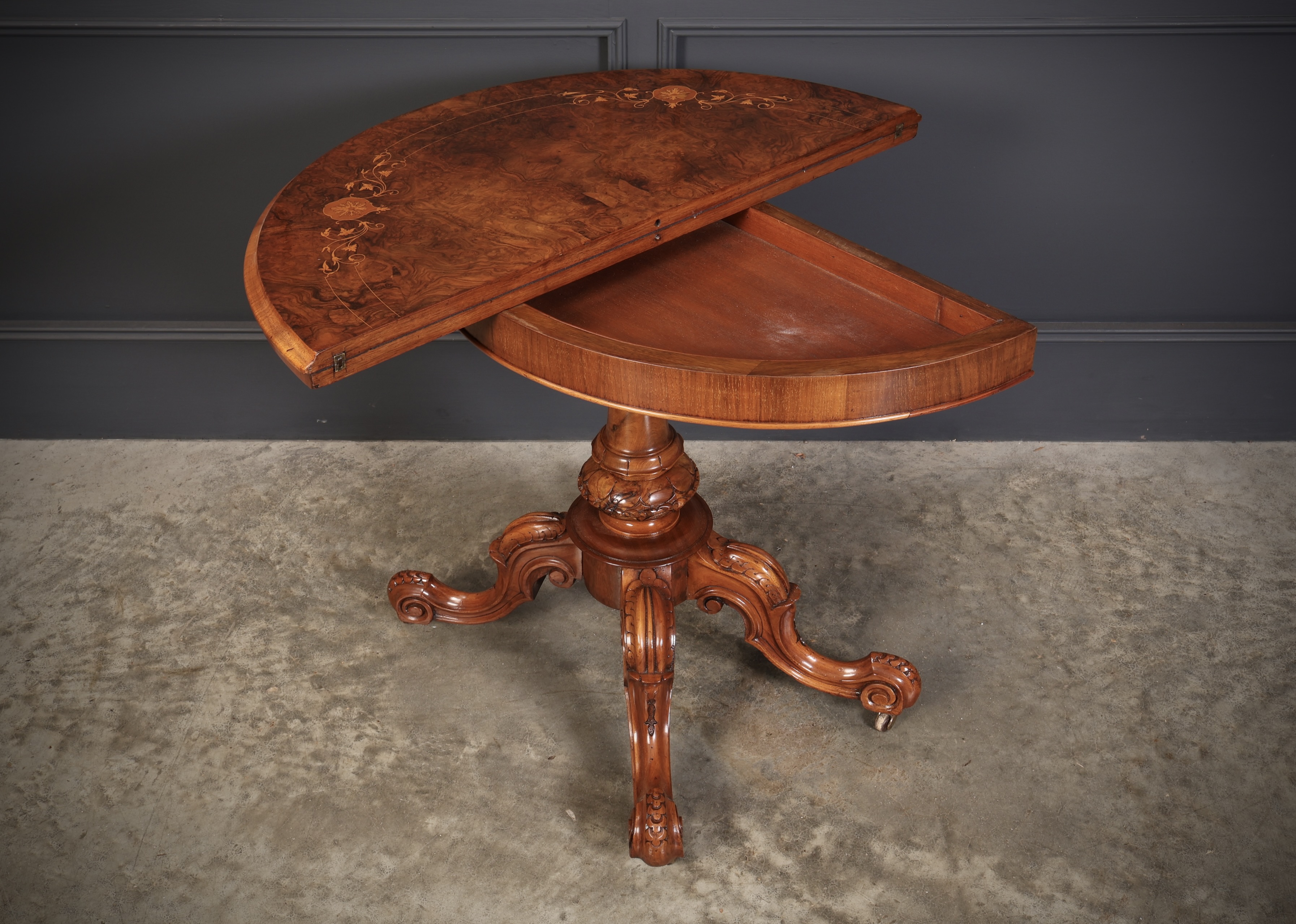 Victorian Marquetry Inlaid Burr Walnut Card Table card table Antique Furniture 9